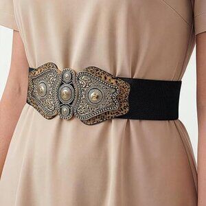 Wide Elastic Stretch Vintage Antique Retro Buckle Belt Medium
